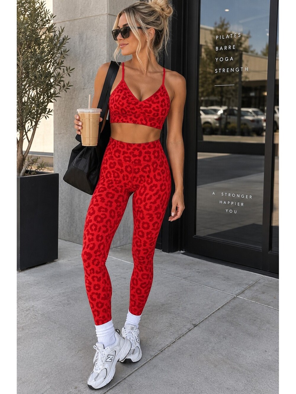 Balance Athletica Panther Fire Red Leopard Leggings & Sports Bra Set S